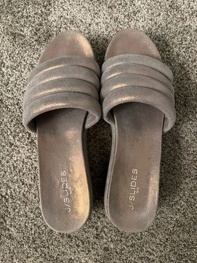 J/SLIDES Taupe Velvet Padded Slide Sandals Size 11 EUC